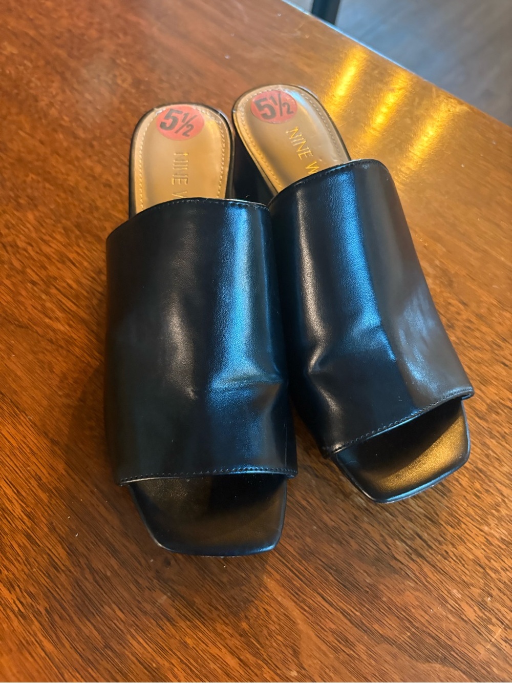 Nine West Black Square Toe Block Heel Mules Slides Y2K 5.5